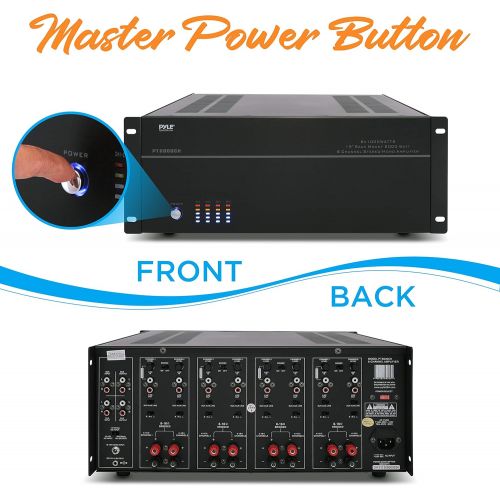  4 Multi-Zone Stereo Amplifier - 19” Rack Mount, Powerful 8000 Watts with Speaker Selector Volume Control & LED Audio Level Display - 4-Ch. Bridgeable Switches - Pyle PT8000CH