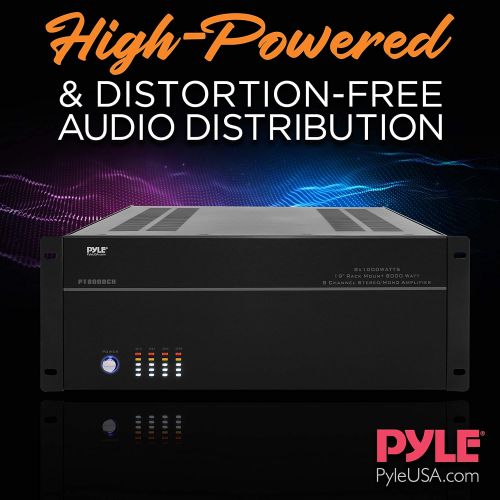  4 Multi-Zone Stereo Amplifier - 19” Rack Mount, Powerful 8000 Watts with Speaker Selector Volume Control & LED Audio Level Display - 4-Ch. Bridgeable Switches - Pyle PT8000CH