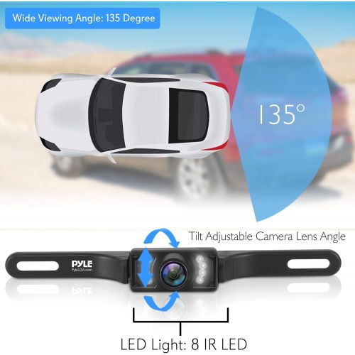  Pyle Waterproof Backup Rear View Camera - Wireless Car Parking Rearview Reverse Safety Vehicle Monitor System w/ 4.3” Video Color LCD Display Screen, Distance Scale Lines, Night Vision