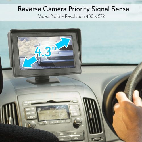  Pyle Waterproof Backup Rear View Camera - Wireless Car Parking Rearview Reverse Safety Vehicle Monitor System w/ 4.3” Video Color LCD Display Screen, Distance Scale Lines, Night Vision