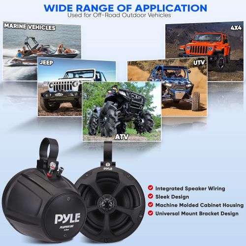  Waterproof Off-Road Speakers with Amplifier - 5.25 Inch 1000W 2-Channel Outdoor Marine Waketower Speakers Full Range for ATV UTV Quad Jeep Boat - Pyle PLUTV52CH