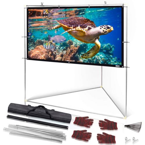  Pyle 100 Outdoor Portable Matt White Theater TV Projector Screen w/Triangle Stand - 100 inch, 16:9, 1.15 Gain Full HD Projection for Movie/Cinema/Video/Film Showing Outside Home-PR