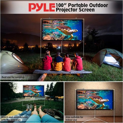  Pyle 100 Outdoor Portable Matt White Theater TV Projector Screen w/Triangle Stand - 100 inch, 16:9, 1.15 Gain Full HD Projection for Movie/Cinema/Video/Film Showing Outside Home-PR