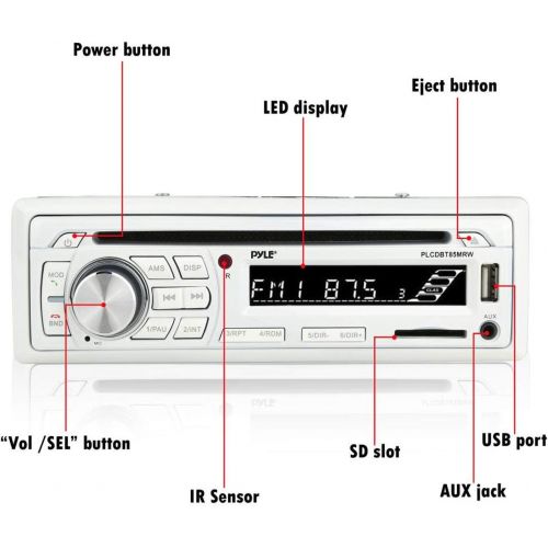  Pyle PLCDBT85MRW Single DIN Waterproof Marine Bluetooth Receiver Stereo System and CD Player with 2 Pairs 6.5 Inch Waterproof Speakers and Remote Control, White (4 Pack)