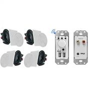 Pyle 6.5” 4 Bluetooth Flush Mount in-Wall in-Ceiling 2-Way Speaker System & Bluetooth Receiver Wall Mount - in-Wall Audio Control Receiver w/Dual USB Charging Port, 3.5mm AUX Input