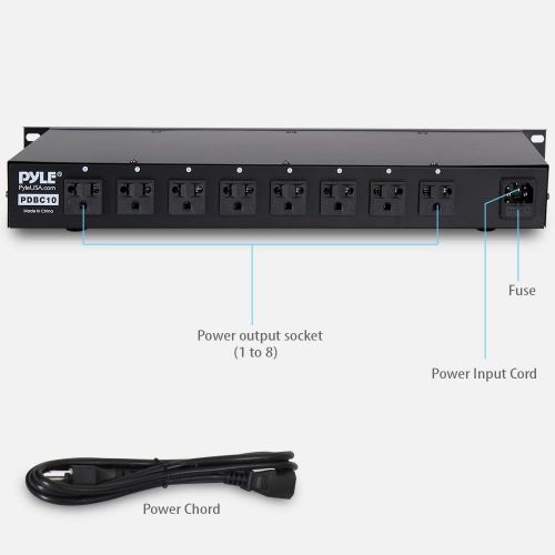  Pyle Electric Rack Mount PDU Unit - 8 Outlets w/ Digital Display and Surge Protection, 1U/15A/120V Aluminum Alloy Power, Covered w/ ON/OFF Switch,Wide Usage & Built-In Circuit Breaker -