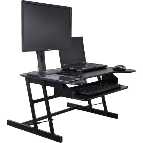  Pyle High-Grade Adjustable Standing Riser Desk Computer Workstation Easy Quick Release New Technology Height Adjustable System Slim Design for Sit & Standing, Easy Keyboard Pull Ou