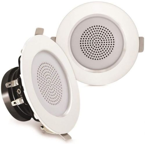  Pyle 3 Mountable Speaker Pair, Ceiling or Wall, Reinforced Aluminum Frame, Heat Resistant Basket, Built-in High-Efficiency LED Lights, ABS Construction, 80-18 kHz (PDICLE3FR), Whit