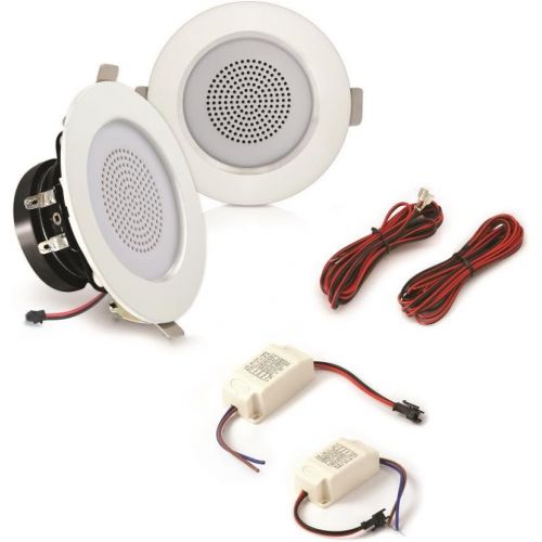  Pyle 3 Mountable Speaker Pair, Ceiling or Wall, Reinforced Aluminum Frame, Heat Resistant Basket, Built-in High-Efficiency LED Lights, ABS Construction, 80-18 kHz (PDICLE3FR), Whit
