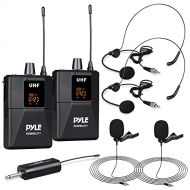 Pyle Dual UHF Wireless Microphone System - Portable Professional Cordless Microphone Set Wireless Mic Kit w/Headset Mic, Lavalier Mic, Beltpack Transmitter, Receiver - Karaoke & Confere