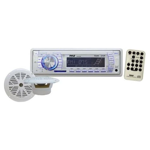  Marine Receiver & Speaker Kit - In-Dash LCD Digital Display Stereo w/ Clock Function AM FM Tuning Radio 6.5 Speaker System USB/SD/MMC Readers Panel Button & Remote Control - Pyle W