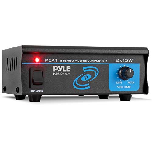  Pyle Compact Mini Stereo Power Amplifier - 2x15 Watt Portable Dual Channel Home Audio Speaker Receiver Box w/ RCA Cable L/R Input For CD Player, Tuner, MP3, For Amplified Speakers Sound