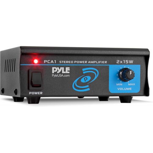  Pyle Compact Mini Stereo Power Amplifier - 2x15 Watt Portable Dual Channel Home Audio Speaker Receiver Box w/ RCA Cable L/R Input For CD Player, Tuner, MP3, For Amplified Speakers Sound