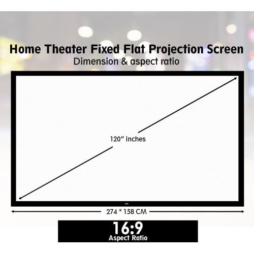  Pyle 120 Projector Screen Matte White Home Theater TV Wall Mounted Fixed Flat w/ 16:9 Aspect Ratio Full HD Projection - Easy Mount Ideal for Office Presentation PRJTPFL122 Black