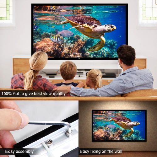  Pyle 120 Projector Screen Matte White Home Theater TV Wall Mounted Fixed Flat w/ 16:9 Aspect Ratio Full HD Projection - Easy Mount Ideal for Office Presentation PRJTPFL122 Black