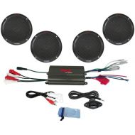 Pyle Marine Receiver Speaker Kit - 4-Channel Amplifier w/ 6.5” Speakers (4) Waterproof Poly Bag 3.5mm Jack RCA Adaptor for MP3/iPod & Volume Gain Remote Control & Power Protection