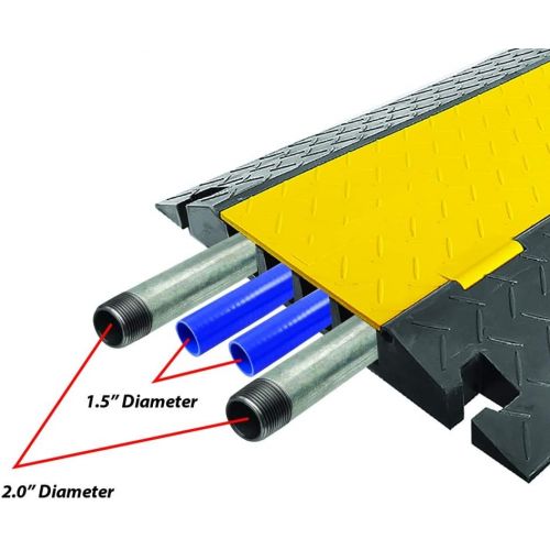  Pyle Hose & Cable Protection Ramp - Extra Heavy Duty Four Channel Extra Large Opening for Water Hose Car Truck Pedestrian Ramp Supports 55000 Lbs, Flip-Open Cover, 31.5” x 23.2” x 3.14”