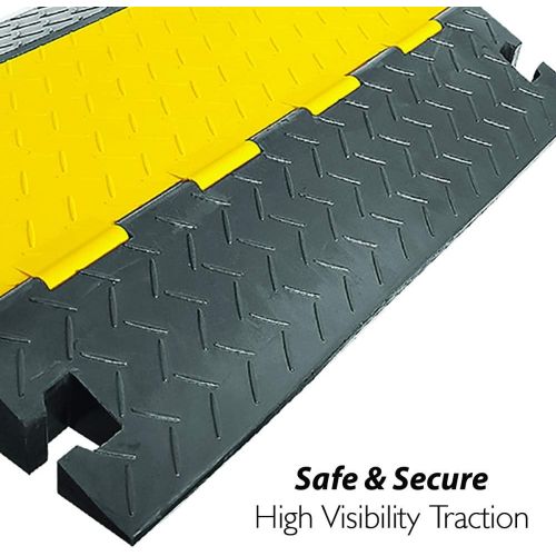  Pyle Hose & Cable Protection Ramp - Extra Heavy Duty Four Channel Extra Large Opening for Water Hose Car Truck Pedestrian Ramp Supports 55000 Lbs, Flip-Open Cover, 31.5” x 23.2” x 3.14”