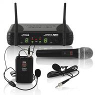 Pyle Dual Channel UHF Wireless Microphone System Handheld MIC, Headset, Belt Pack, Lavelier/Lapel MIC w/ 8 Selectable Frequency Independent Volume Controls AF & RF Signal Indicator