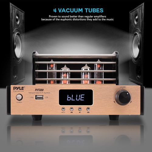  Pyle Bluetooth Tube Amplifier Stereo Receiver - 1000W Home Audio Desktop Stereo Vacuum Hi-Fi Power Amplifier Receiver w/ 4 Vacuum Tubes, USB/CD/DVD Input, Optical/Coaxial, Subwoofer Out