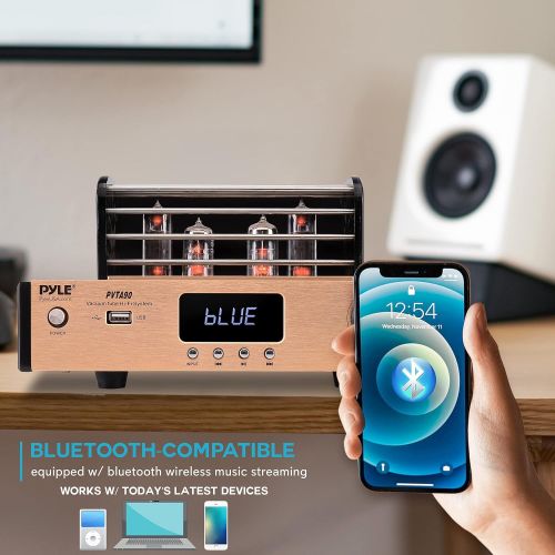  Pyle Bluetooth Tube Amplifier Stereo Receiver - 1000W Home Audio Desktop Stereo Vacuum Hi-Fi Power Amplifier Receiver w/ 4 Vacuum Tubes, USB/CD/DVD Input, Optical/Coaxial, Subwoofer Out