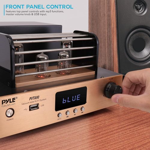  Pyle Bluetooth Tube Amplifier Stereo Receiver - 1000W Home Audio Desktop Stereo Vacuum Hi-Fi Power Amplifier Receiver w/ 4 Vacuum Tubes, USB/CD/DVD Input, Optical/Coaxial, Subwoofer Out