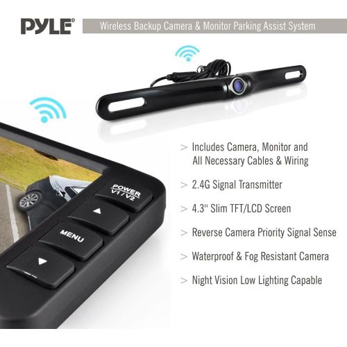  Pyle Wireless Rearview Backup Car Camera ? Car Monitor System, Parking Reverse Safety Distance Scale Lines, Waterproof Night Vision Cam, 4.3 Screen Video Color Display for Vehicles by P