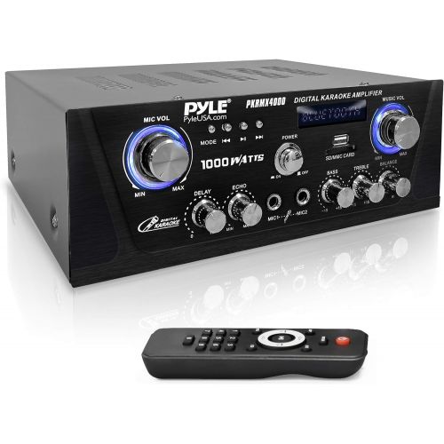  Pyle Bluetooth Digital Home Karaoke Amplifier - 600W Home Audio Desktop Power Amplifier Receiver w/LED Display, Cooling Fan, USB/SD Memory Card Reader, Optical/Coaxial, DVD/Mic Inputs -