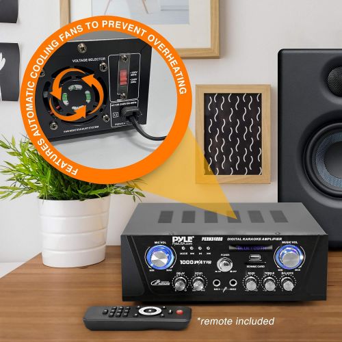  Pyle Bluetooth Digital Home Karaoke Amplifier - 600W Home Audio Desktop Power Amplifier Receiver w/LED Display, Cooling Fan, USB/SD Memory Card Reader, Optical/Coaxial, DVD/Mic Inputs -