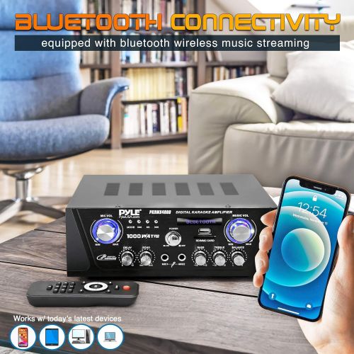 Pyle Bluetooth Digital Home Karaoke Amplifier - 600W Home Audio Desktop Power Amplifier Receiver w/LED Display, Cooling Fan, USB/SD Memory Card Reader, Optical/Coaxial, DVD/Mic Inputs -