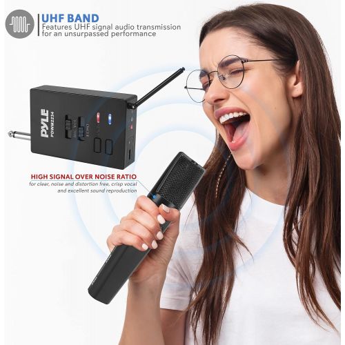  Portable Dual Wireless Microphone System Rechargeable Battery, Easy Carry Mic & Receiver Set - Included 2 Handheld Transmitter, 1 Receiver, ¼ Plug for PA Karaoke - Pyle PDWM2234 (B