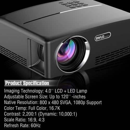  Pyle Multimedia Home Theater Projector - Portable HD 1080p LED with USB HDMI Digital Data System Projection for Entertainment Video Photo Game Full Cinema Movie in Your Laptop - PR