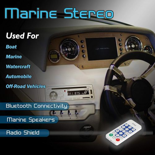  Pyle Marine Stereo Receiver Speaker Kit - In-Dash LCD Digital Console Built-in Bluetooth & Microphone 6.5” Waterproof Speakers (4) w/ MP3/USB/SD/AUX/FM Radio Reader & Remote Control - P