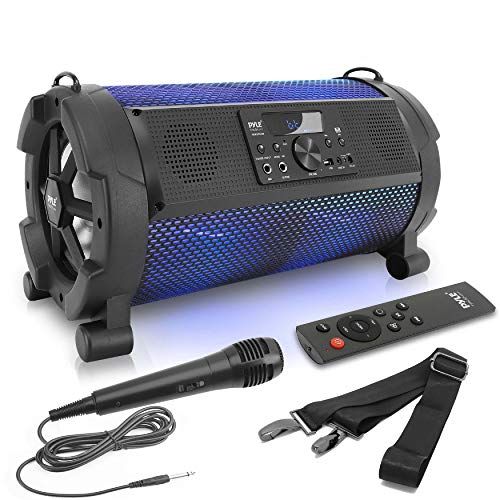  Pyle Wireless Portable Bluetooth Boombox Speaker - 500W 2.1Ch Rechargeable Boom Box Speaker Portable Barrel Loud Stereo System with Flashing LED, Digital LCD Display, AUX, USB, 1/4 Mic