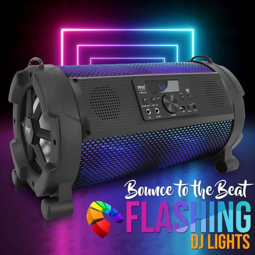  Pyle Wireless Portable Bluetooth Boombox Speaker - 500W 2.1Ch Rechargeable Boom Box Speaker Portable Barrel Loud Stereo System with Flashing LED, Digital LCD Display, AUX, USB, 1/4 Mic