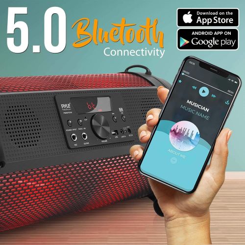  Pyle Wireless Portable Bluetooth Boombox Speaker - 500W 2.1Ch Rechargeable Boom Box Speaker Portable Barrel Loud Stereo System with Flashing LED, Digital LCD Display, AUX, USB, 1/4 Mic