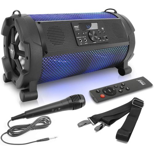  Pyle Wireless Portable Bluetooth Boombox Speaker - 500W 2.1Ch Rechargeable Boom Box Speaker Portable Barrel Loud Stereo System with Flashing LED, Digital LCD Display, AUX, USB, 1/4 Mic