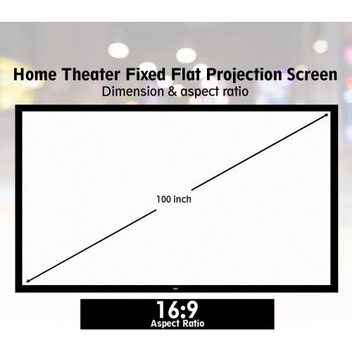  Pyle 100 Matt White Home Theater TV Wall Mounted Fixed Flat Projector Screen - 100 inch 16:9 Full HD Projection - Easy to Set Up for Room Video, Slideshow, Movie / Film Showing - P