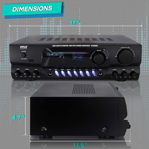  Pyle 200W Home Audio Power Amplifier - Stereo Receiver w/ AM FM Tuner, 2 Microphone Input w/ Echo for Karaoke, Great Addition to Your Home Entertainment Speaker System - PT260A , B