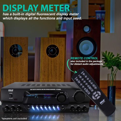  Pyle 200W Home Audio Power Amplifier - Stereo Receiver w/ AM FM Tuner, 2 Microphone Input w/ Echo for Karaoke, Great Addition to Your Home Entertainment Speaker System - PT260A , B