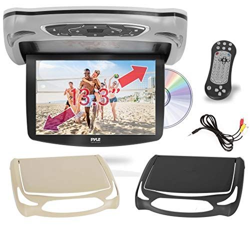  Car Roof Mount DVD Player Monitor 13.3 inch Vehicle Flip Down Overhead Screen- HDMI SD USB Card Input with Built-in IR Transmitter for Wireless IR Headphone, 3 Style Colors - Pyle