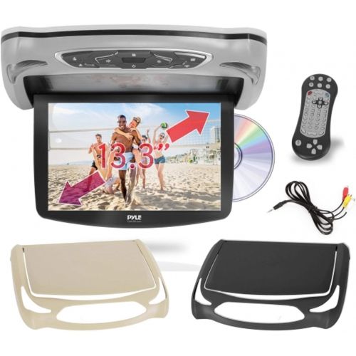  Car Roof Mount DVD Player Monitor 13.3 inch Vehicle Flip Down Overhead Screen- HDMI SD USB Card Input with Built-in IR Transmitter for Wireless IR Headphone, 3 Style Colors - Pyle