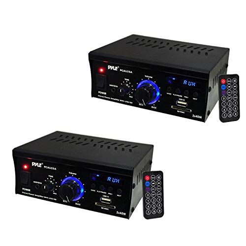  Pyle Mini 2 x 40-Watt Stereo Power Amplifier + USB/SD/AUX/LED Display (2 Pack)