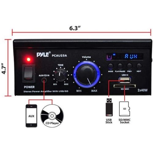  Pyle Mini 2 x 40-Watt Stereo Power Amplifier + USB/SD/AUX/LED Display (2 Pack)