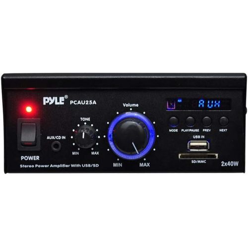  Pyle Mini 2 x 40-Watt Stereo Power Amplifier + USB/SD/AUX/LED Display (2 Pack)