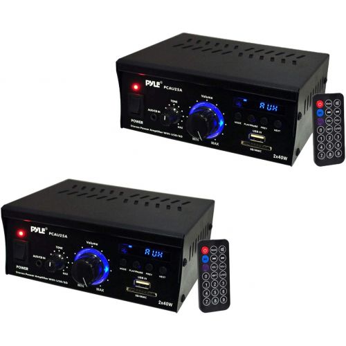  Pyle Mini 2 x 40-Watt Stereo Power Amplifier + USB/SD/AUX/LED Display (2 Pack)