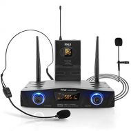Pyle Compact UHF Wireless Microphone System - Pro Portable 1 Channel Desktop Digital Mic Receiver Set w/ Belt-Pack Transmitter, Receiver, Headset and Lavalier Mics, XLR, For Home, PA -