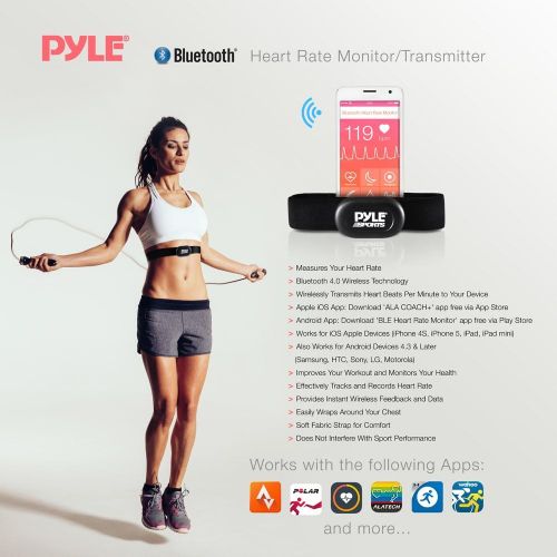  Pyle Bluetooth Smart Heart Rate Sensor for iPhone and Android Phones, Works with Polar ALA Coach & MotiFit Strava Apps Bluetooth LE Sensor