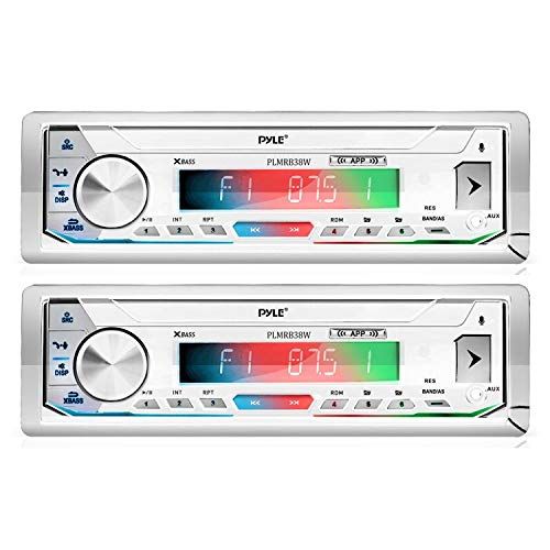  Pyle PLMRB39W Bluetooth Wireless In Dash Stereo Radio Head Unit Receiver with Wireless Music Streaming and Hands Free Calling, White (2 Pack)