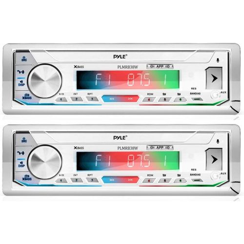  Pyle PLMRB39W Bluetooth Wireless In Dash Stereo Radio Head Unit Receiver with Wireless Music Streaming and Hands Free Calling, White (2 Pack)